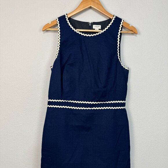 J. Crew Womens Sleeveless Rickrack Trim Sheath Suiting Dress Navy Blue Size 6 - Picture 2 of 16